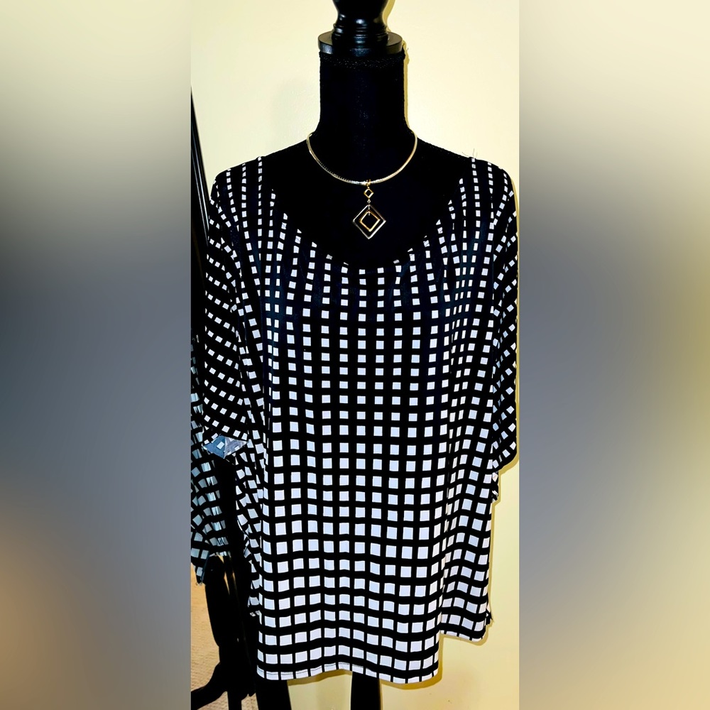 Poliana Plus Hanker-chief Sleeve Checked Top Blouse 3X